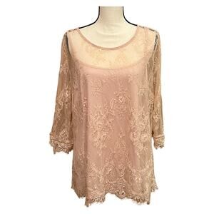 Ultra Pink Lace 3/4 Sleeve Blouse Size 1X